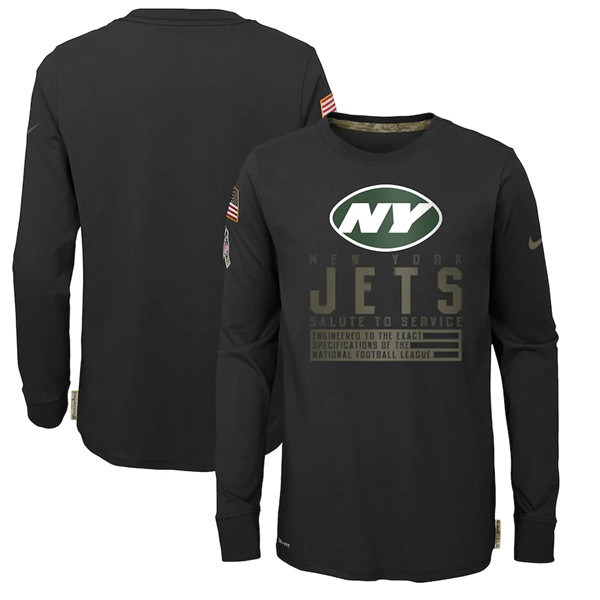Youth New York Jets Black NFL 2020 Salute To Service Sideline Performance Long Sleeve T-Shirt